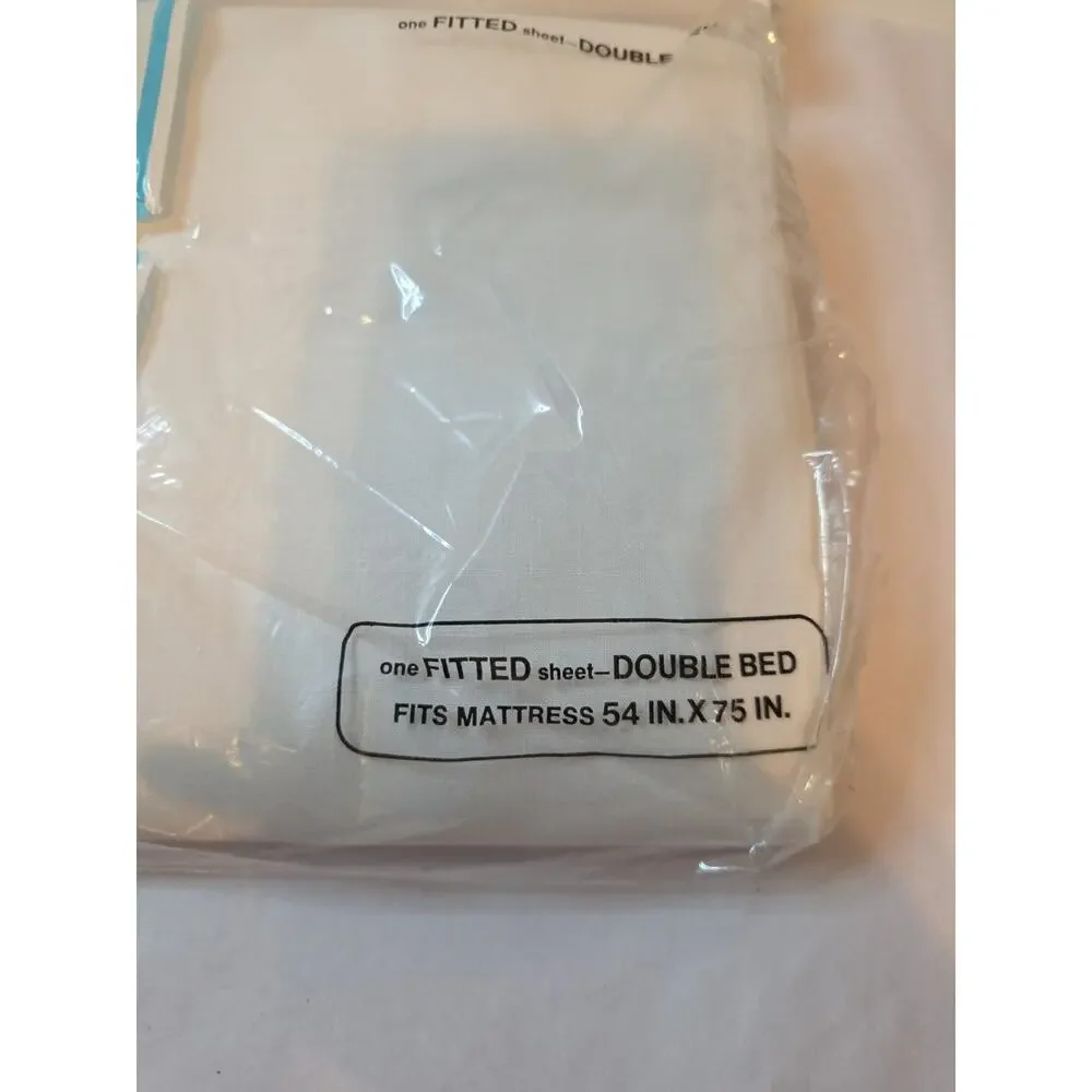 2x Vintage No Iron Muslin Fitted Sheet Double Bed White JCPenney Poly Cotton NEW